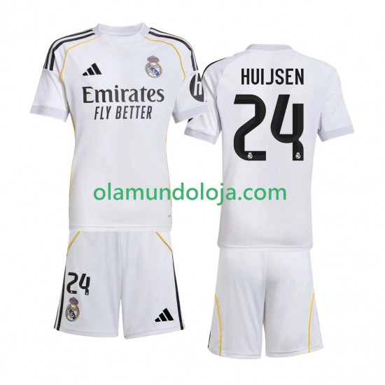 Camisola Real Madrid Huijsen 24 Criança Equipamento Primeiro 2025-2026 Manga Curta